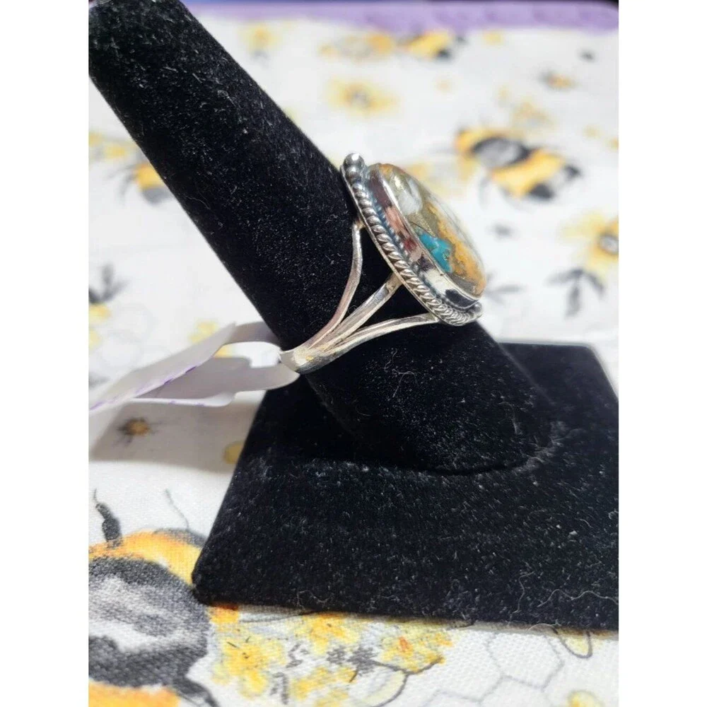 Sterling Silver Spiny Oyster Copper Turquoise Teardrop Ring